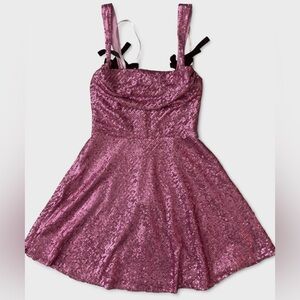 Size Xs For Love & Lemons Pink Candice Bow Sequin Mini Dress